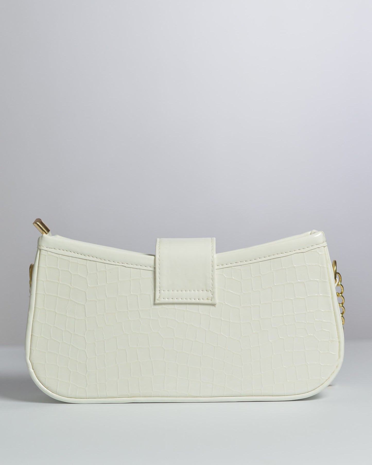 Luxury White Croc Texture Shoulder Bag with Gold Chain Strap
