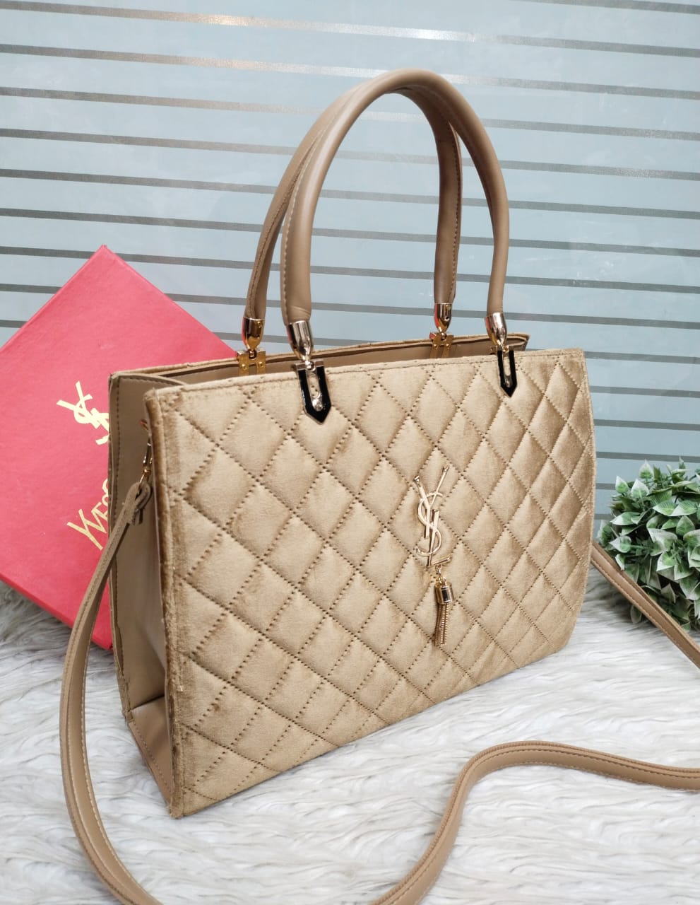 New Arrival YSL Velvet Handbag (Brown)