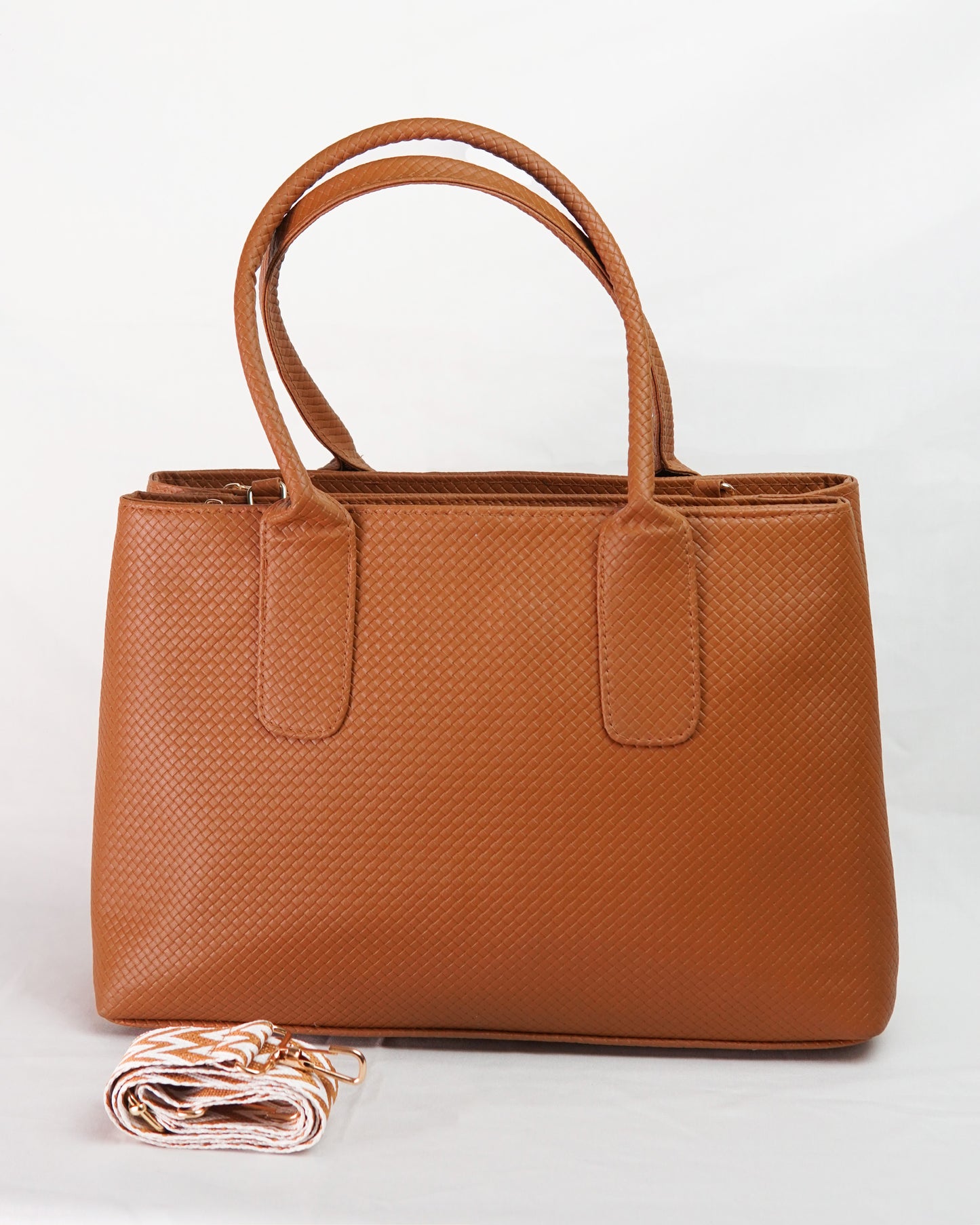 Textured Classic Tote Bag – Tan Brown